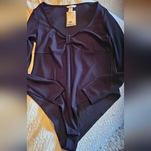 Women's Black RibberLong Sleeve Bodysuit Xl